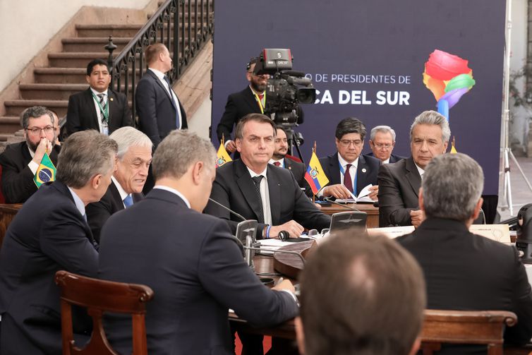 O presidente do Brasil, Jair Bolsonaro, durante abertura do fórum que discute a criação do Prosul, nova comunidade de países latino-americanos que deverá substituir a União das Nações Sul-Americanas (Unasul).