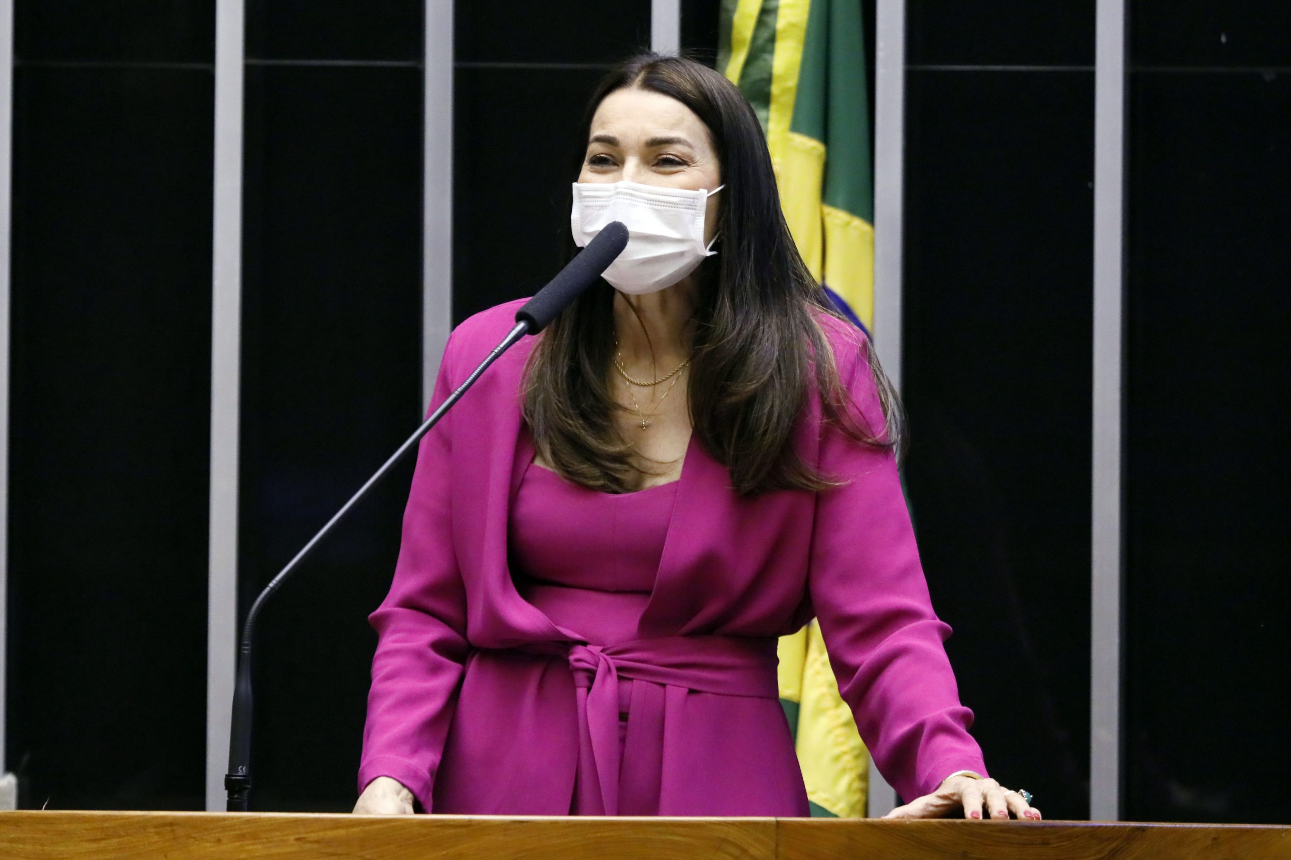 Deputada Margarete Coelho usa máscara facial e discursa no Plenário da Câmara